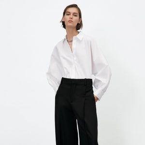 Zara White Poplin Shirt with Voluminous Sleeves